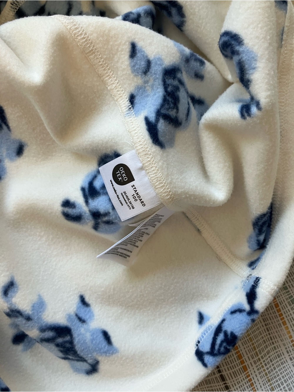 Lands’ End Anywhere Fleece Quarter Zip Pullover Ivory Blue Floral size M - Picture 11 of 12